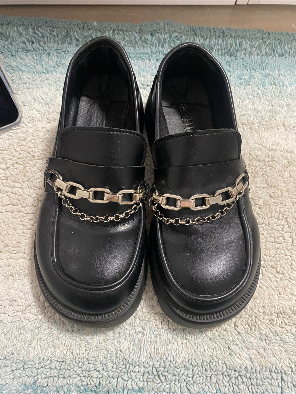 Black Chain-Detail Slip-On Loafers